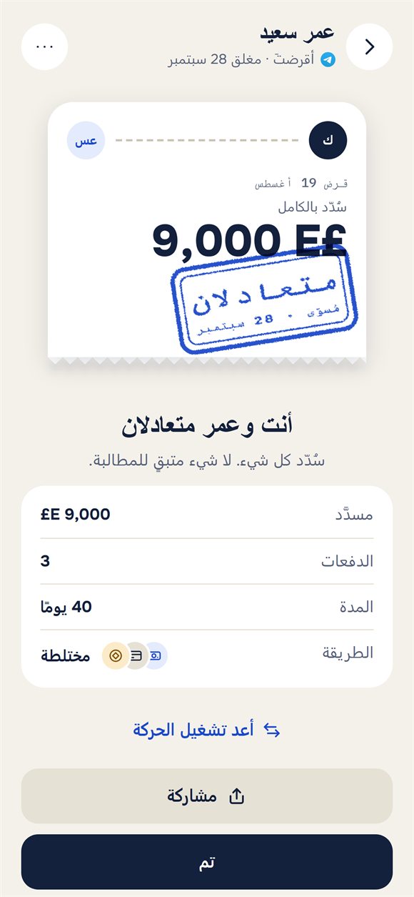 قرض مغلق: تذكرة بختم «متعادلان»