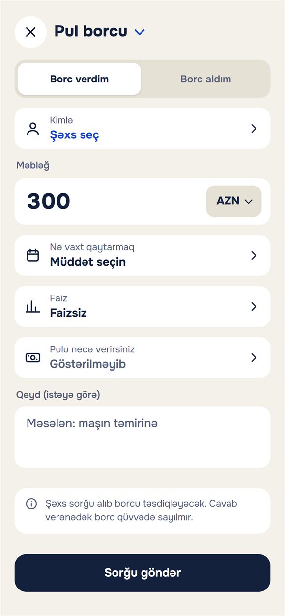 Borcun yaradılması: məbləğ, müddət, faiz və qeyd