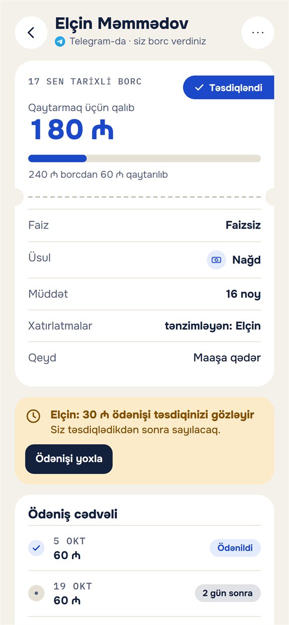 Borc: nə qədər qaldığı və təsdiq gözləyən ödəniş