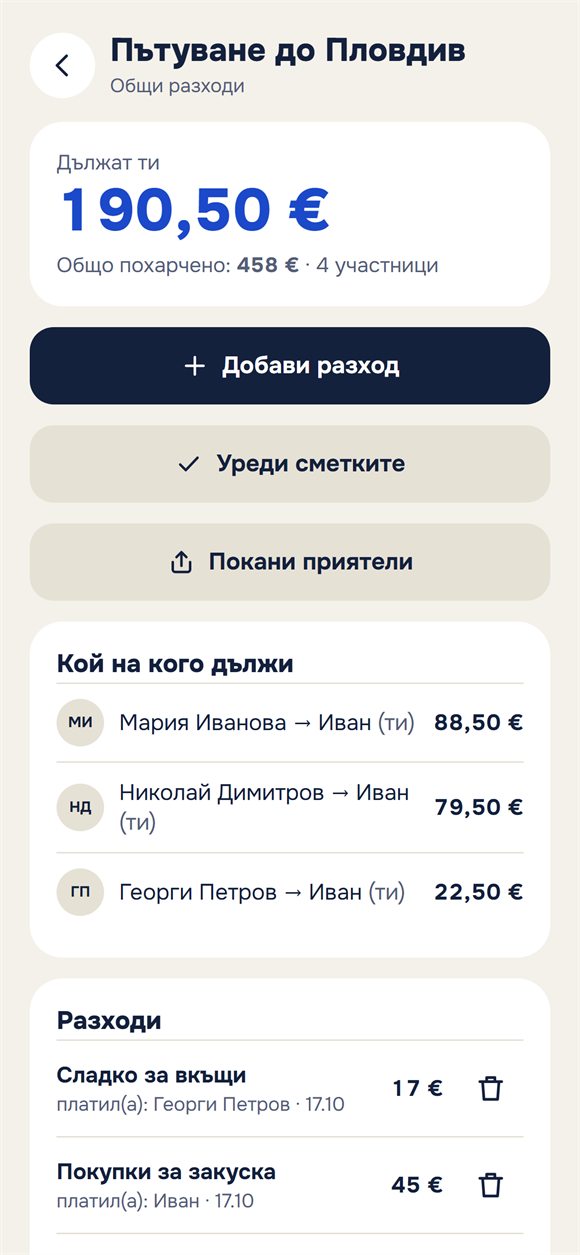 Разходи от пътуване: кой колко е похарчил и кой на кого дължи