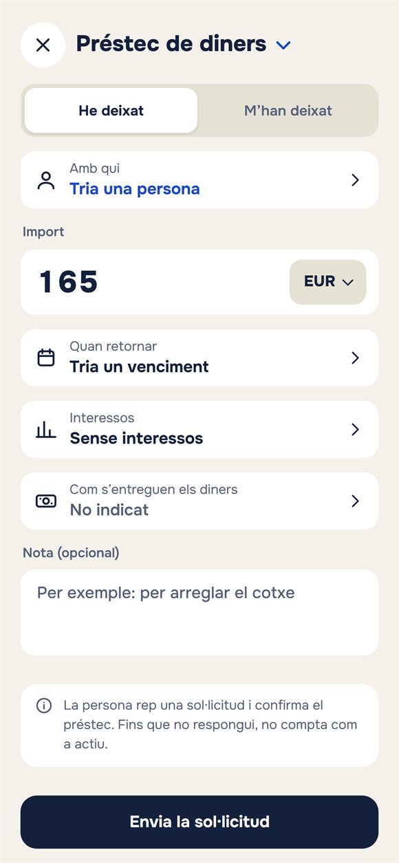 Nou préstec: import, termini, interès i nota