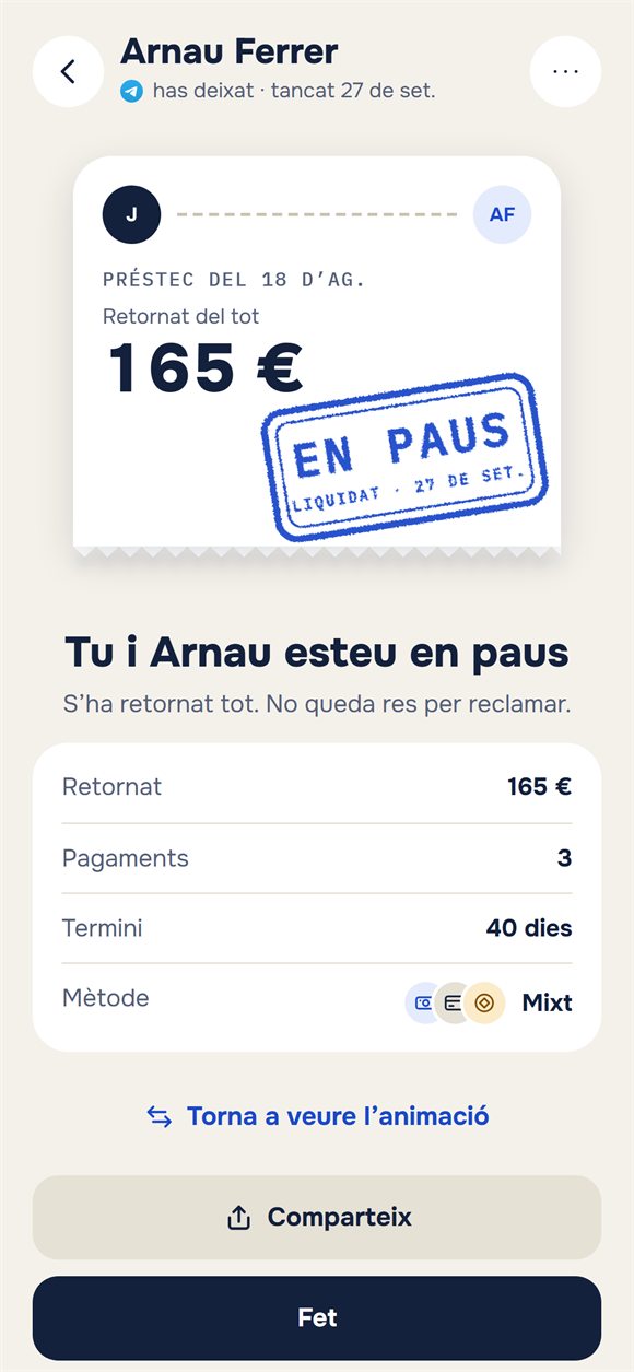 Préstec tancat: un tiquet amb el segell «En paus»