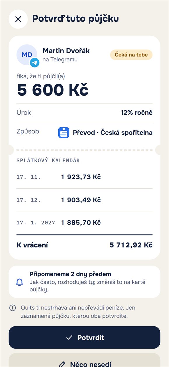 Žádost o potvrzení půjčky se splátkovým kalendářem