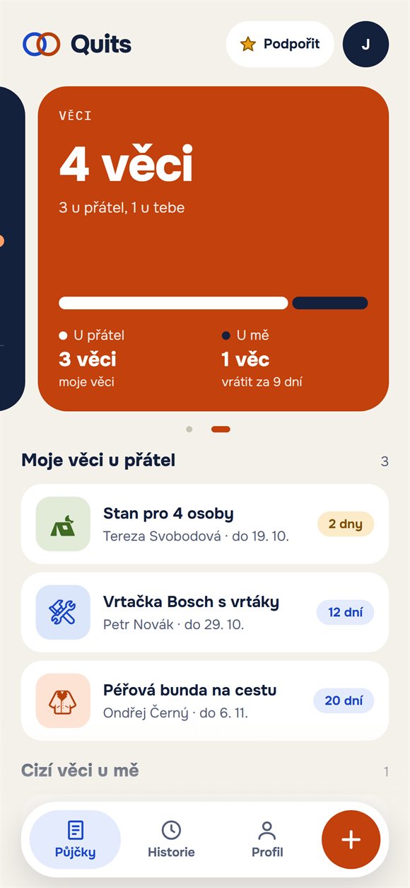 Věci půjčené přátelům s daty vrácení