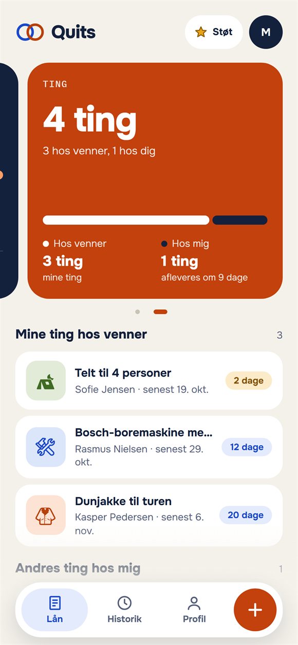 Ting lånt ud til venner med afleveringsdatoer