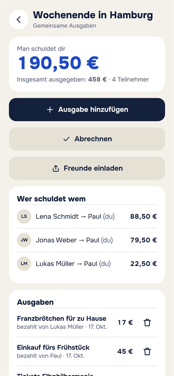 Ausgaben einer Reise: wer wie viel ausgegeben hat und wer wem etwas schuldet