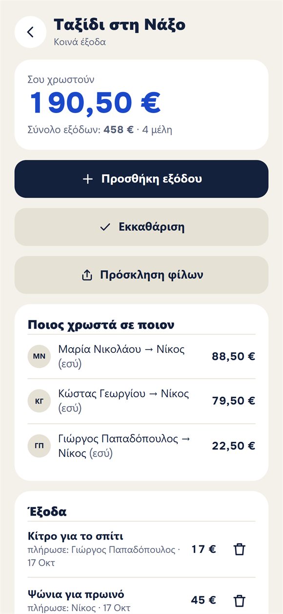 Έξοδα ενός ταξιδιού: ποιος ξόδεψε πόσα και ποιος χρωστά σε ποιον