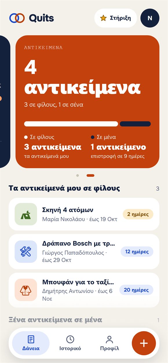 Αντικείμενα δανεισμένα σε φίλους με ημερομηνίες επιστροφής
