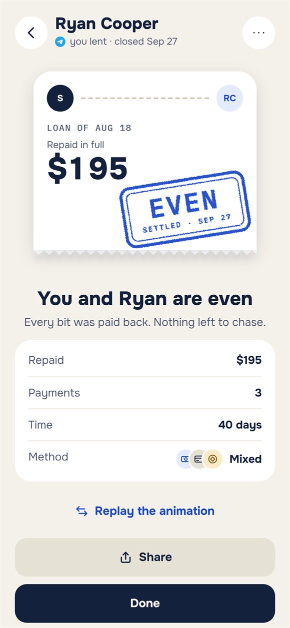 A closed loan: a ticket stamped “Even”