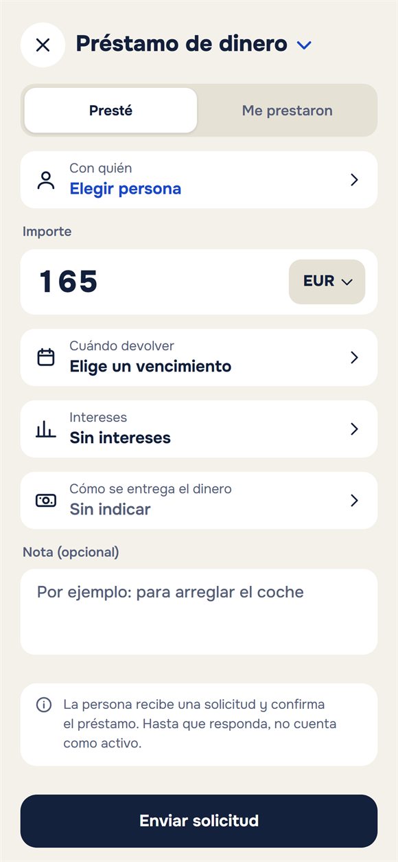 Nuevo préstamo: importe, plazo, interés y nota
