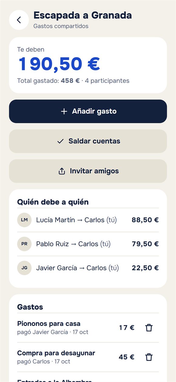 Gastos de un viaje: quién gastó cuánto y quién debe a quién