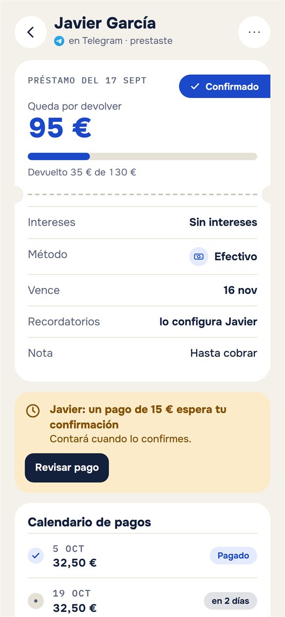 Un préstamo: lo que queda por devolver y un pago pendiente de confirmar