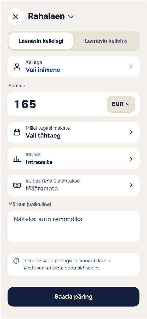 Uus laen: summa, tähtaeg, intress ja märkus