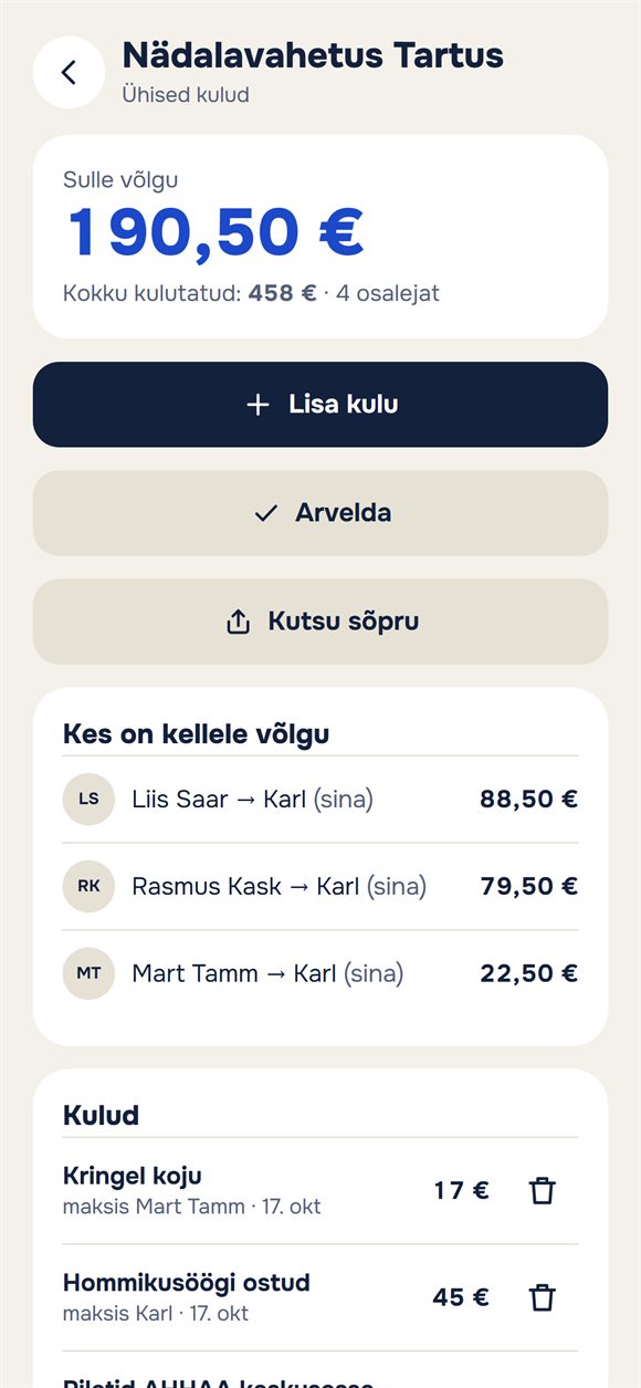 Reisi kulud: kes kui palju kulutas ja kes kellele võlgneb
