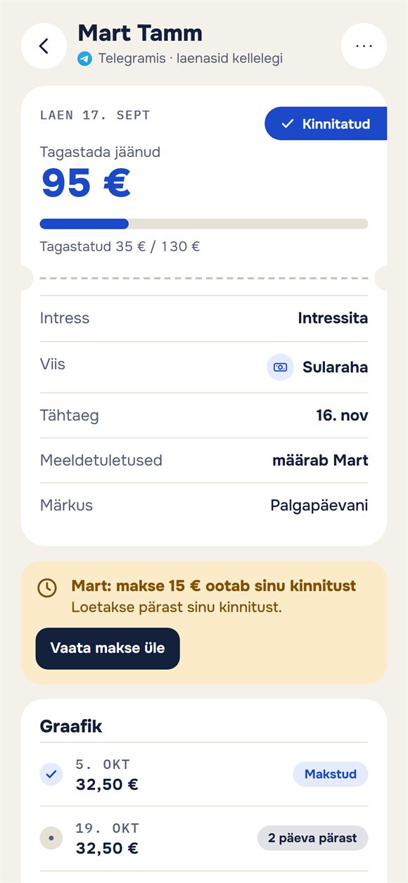 Laen: kui palju on veel tagastada ja kinnitust ootav makse