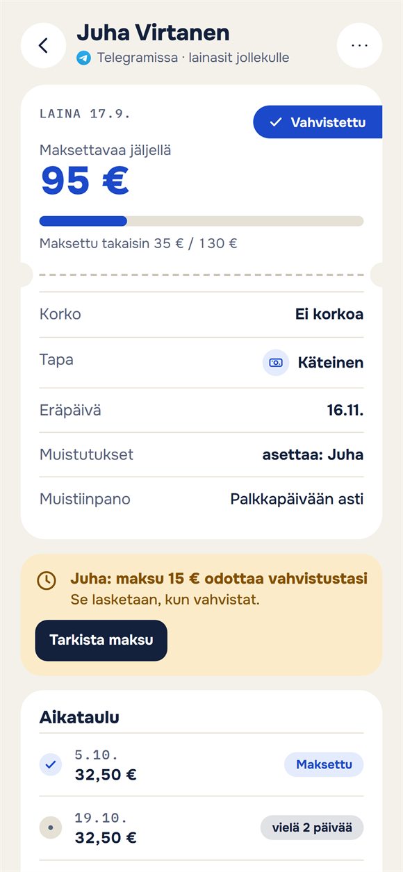 Laina: paljonko on vielä maksamatta ja vahvistusta odottava maksu