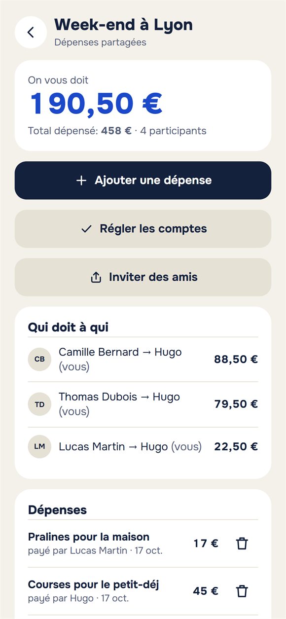 Dépenses d’un voyage : qui a dépensé combien et qui doit à qui