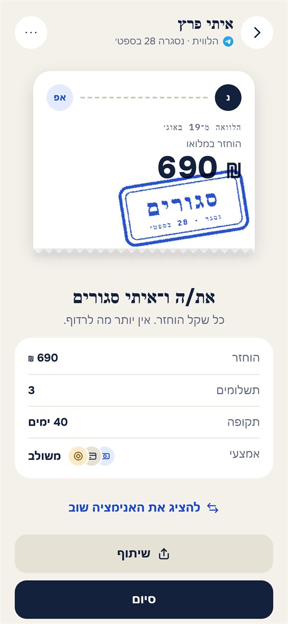 הלוואה סגורה: כרטיס עם חותמת „סגורים”