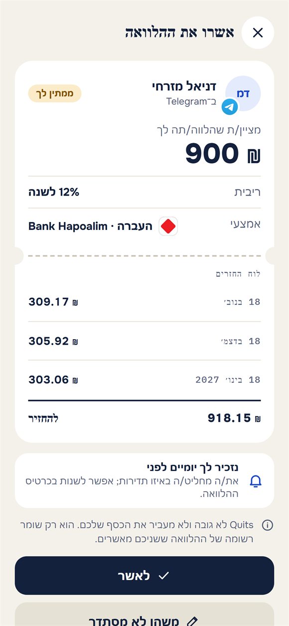 בקשה לאישור הלוואה עם לוח החזרים