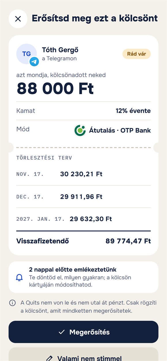 Kölcsön jóváhagyási kérése törlesztési tervvel