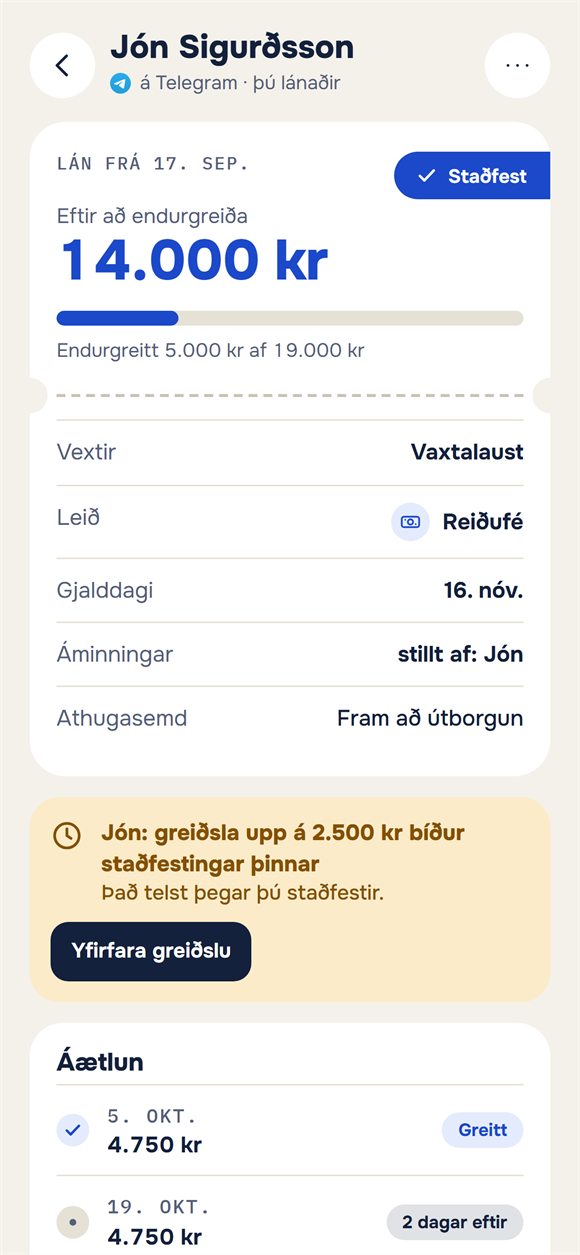 Lán: hvað er eftir og greiðsla sem bíður staðfestingar