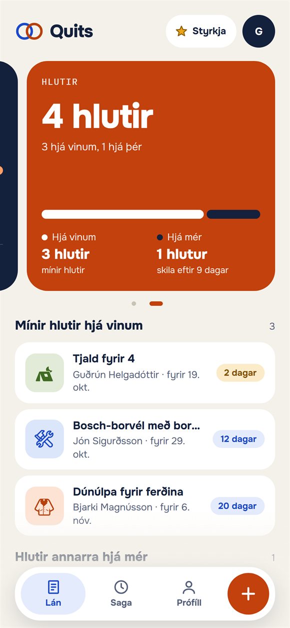 Hlutir lánaðir vinum með skiladögum