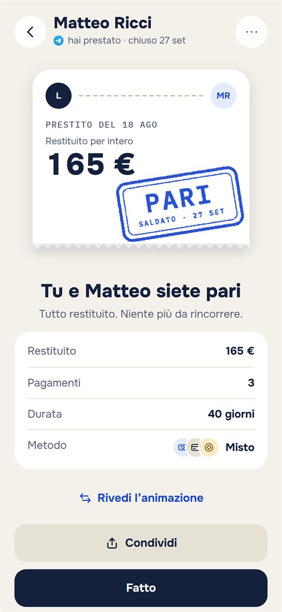 Prestito chiuso: un biglietto con il timbro «Pari»