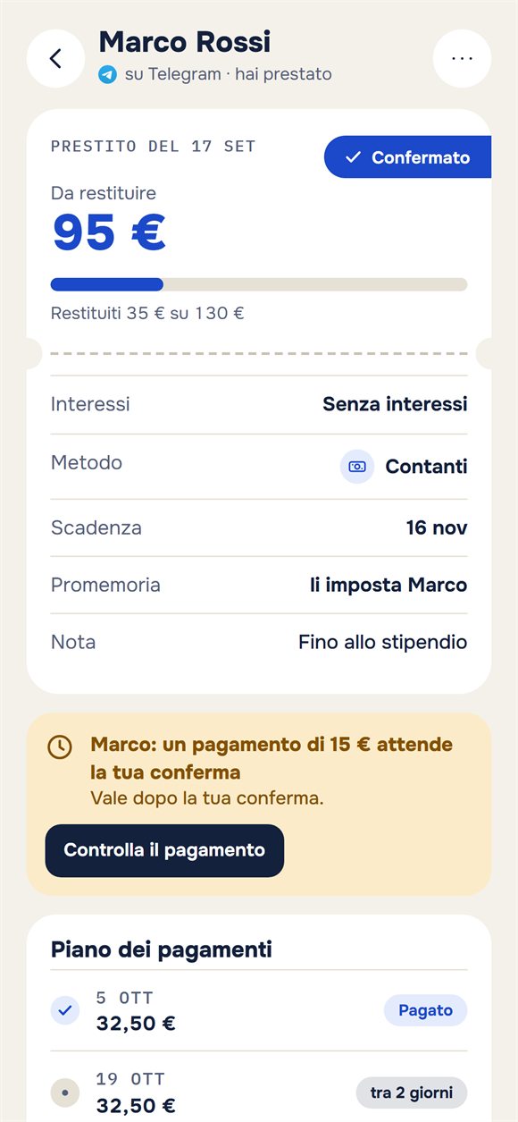 Un prestito: quanto resta da restituire e un pagamento in attesa di conferma