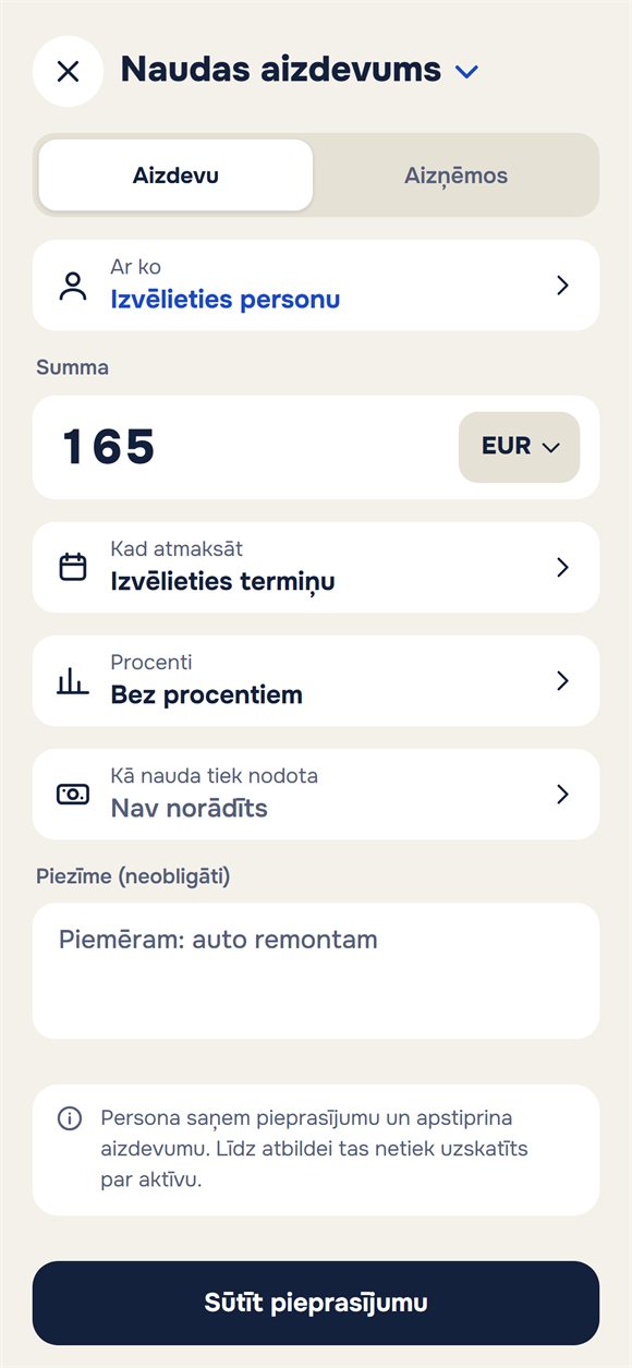 Jauns aizdevums: summa, termiņš, procenti un piezīme