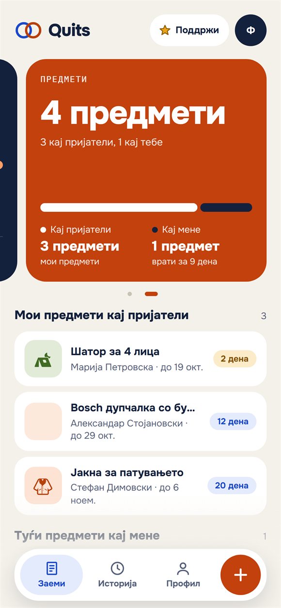Предмети позајмени на пријатели со датуми на враќање