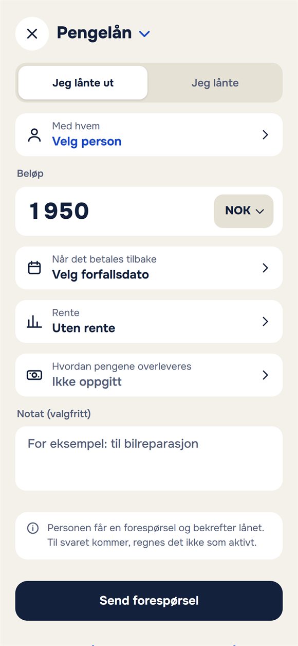 Nytt lån: beløp, frist, rente og notat