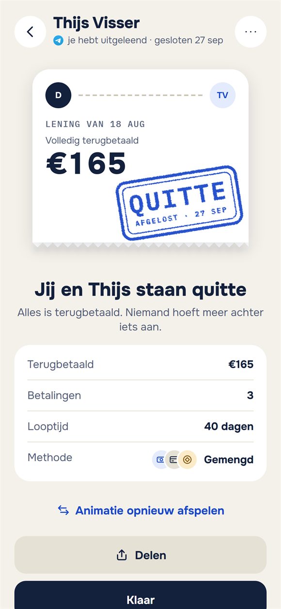 Afgesloten lening: een ticket met de stempel ‘Quitte’