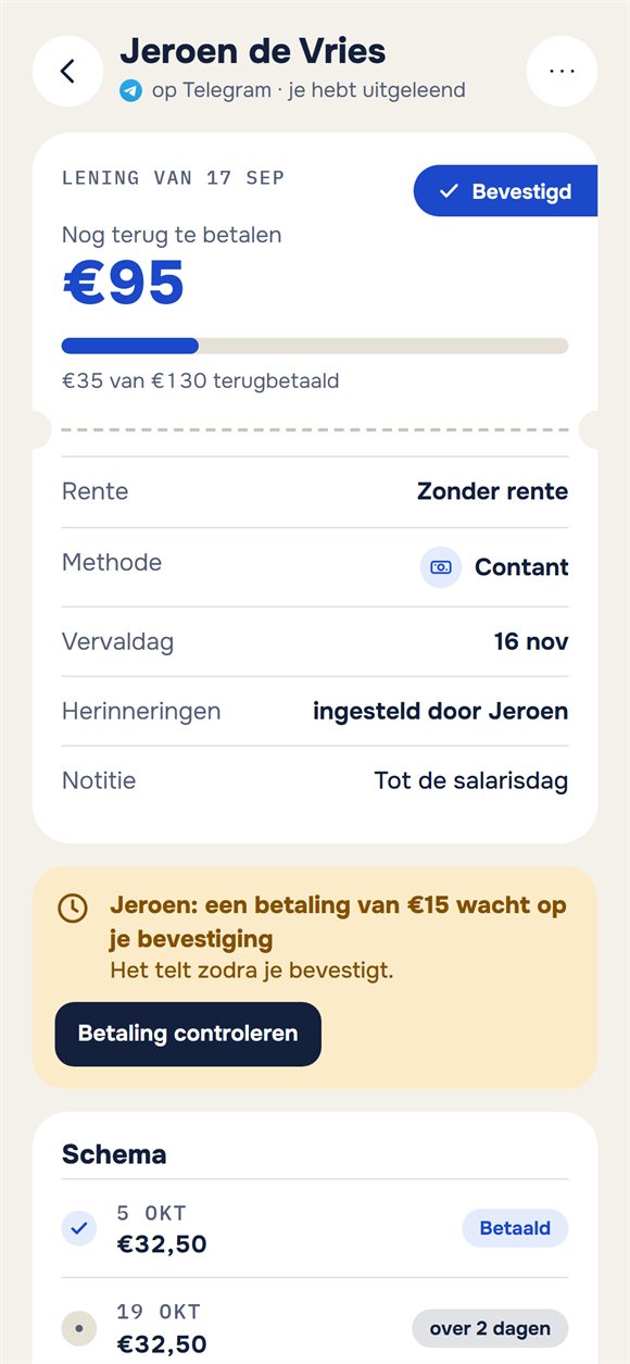 Een lening: wat nog openstaat en een betaling die op bevestiging wacht