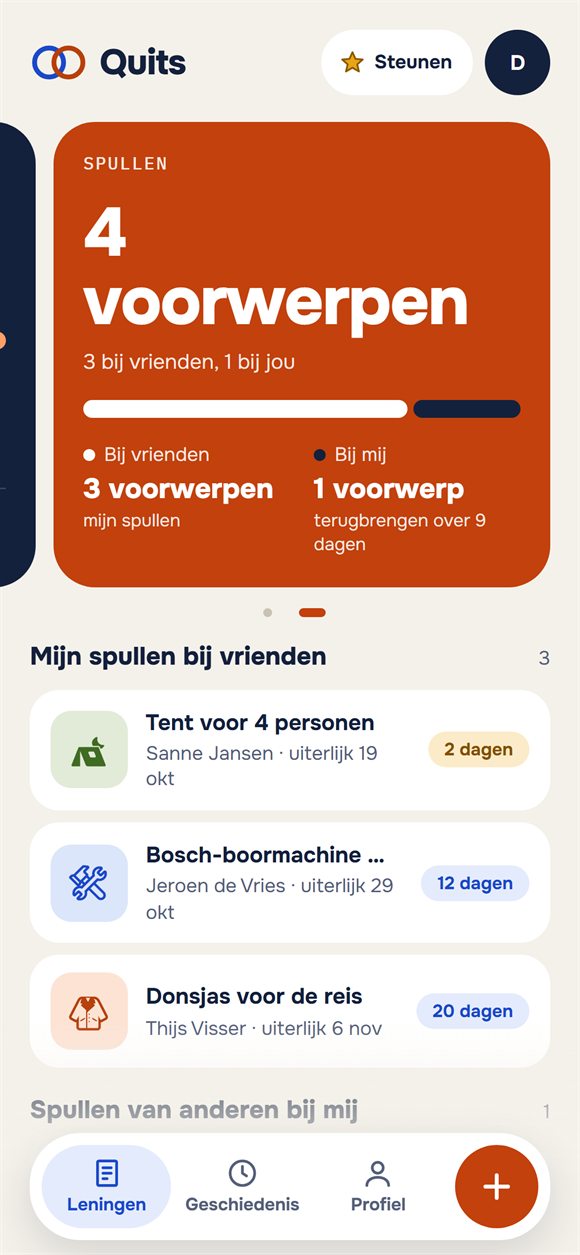 Uitgeleende spullen met terugbrengdata