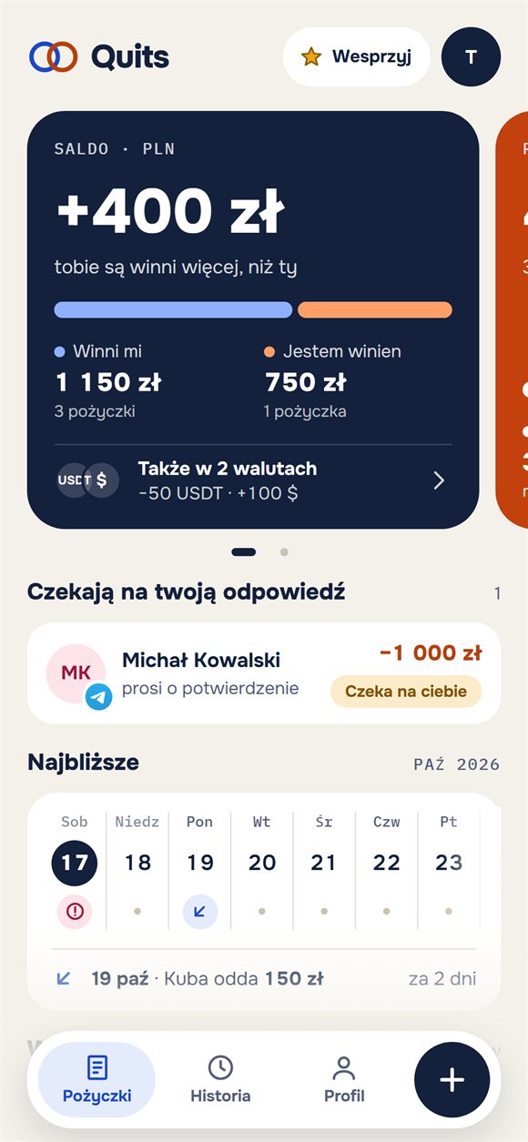 Ekran główny: saldo, kto komu jest winien i najbliższe zwroty