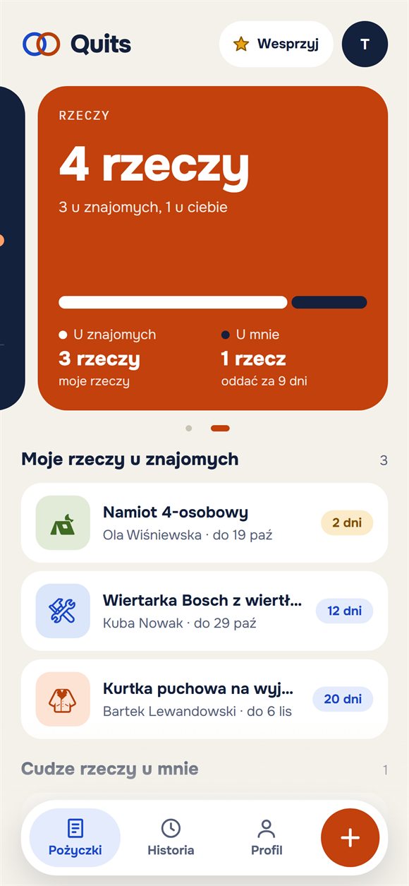 Rzeczy u znajomych z terminami zwrotu
