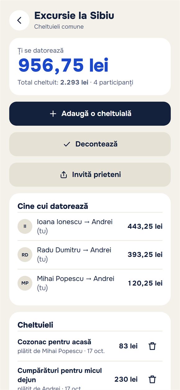 Cheltuielile unei excursii: cine cât a cheltuit și cine cui datorează