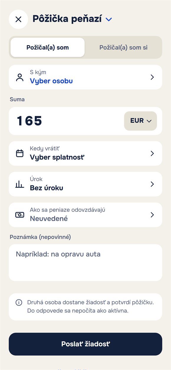 Nová pôžička: suma, termín, úrok a poznámka