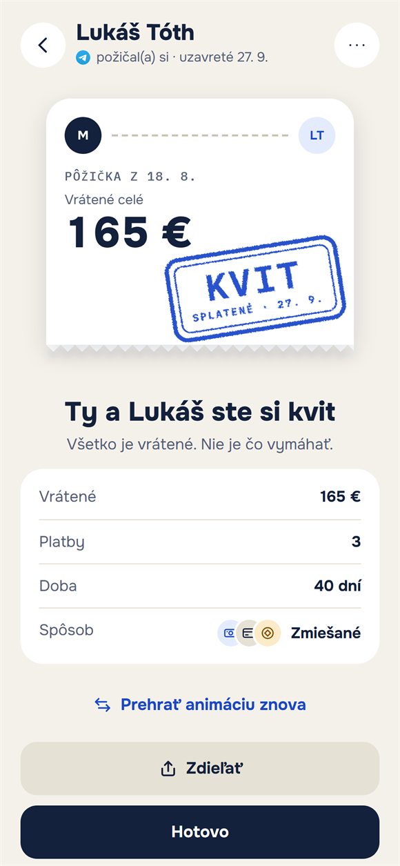 Uzavretá pôžička: lístok s pečiatkou „Kvit“