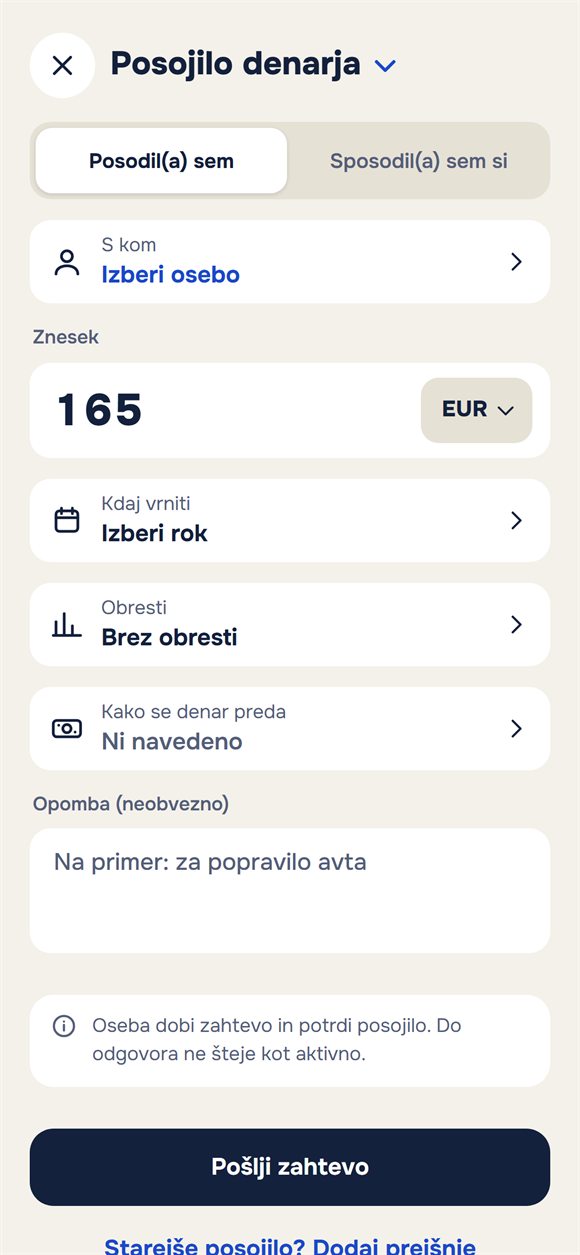Novo posojilo: znesek, rok, obresti in opomba
