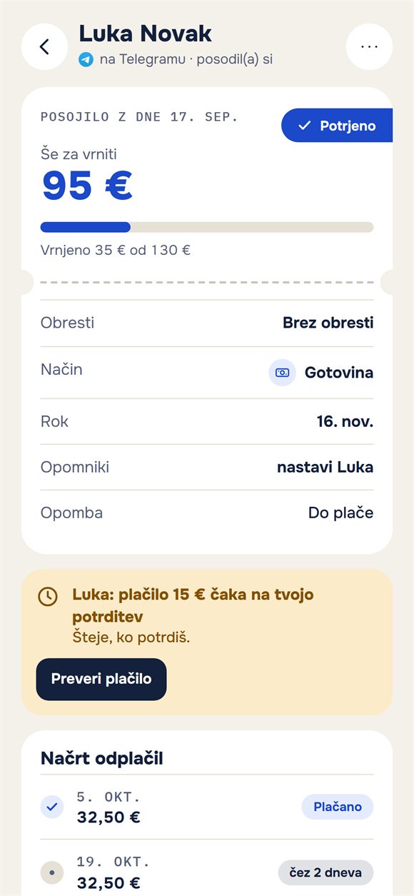 Posojilo: koliko je še treba vrniti in plačilo, ki čaka na potrditev