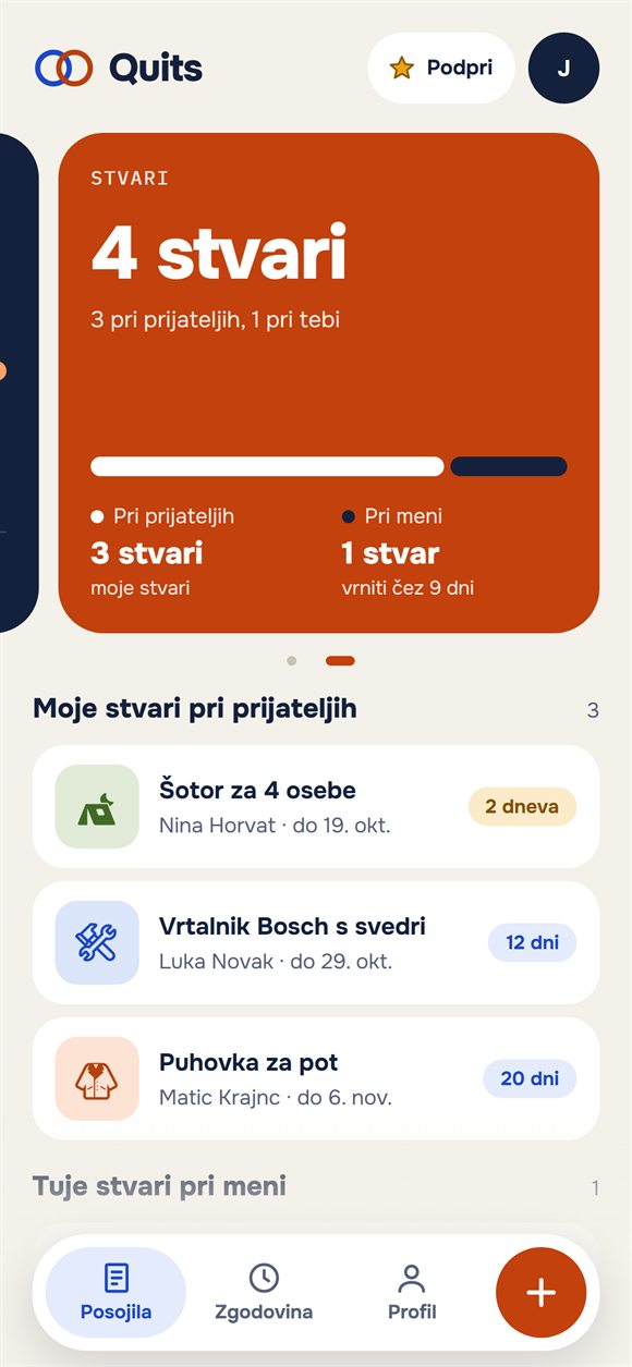 Stvari, posojene prijateljem, z datumi vračila