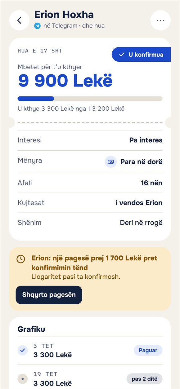 Një hua: sa ka mbetur për t’u kthyer dhe një pagesë që pret konfirmim