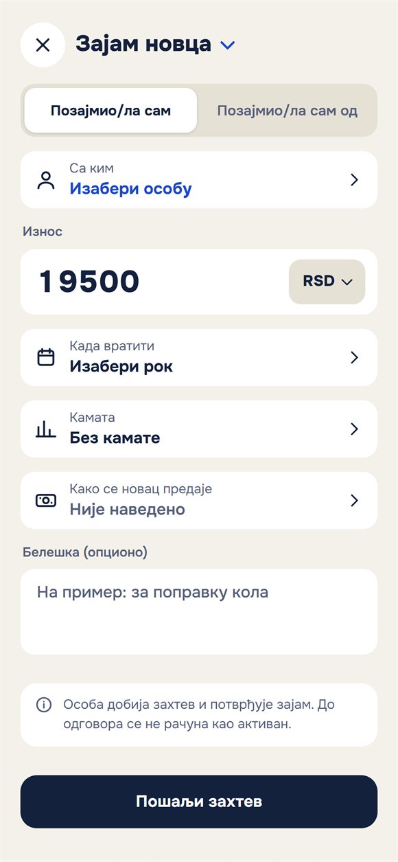 Нови зајам: износ, рок, камата и белешка