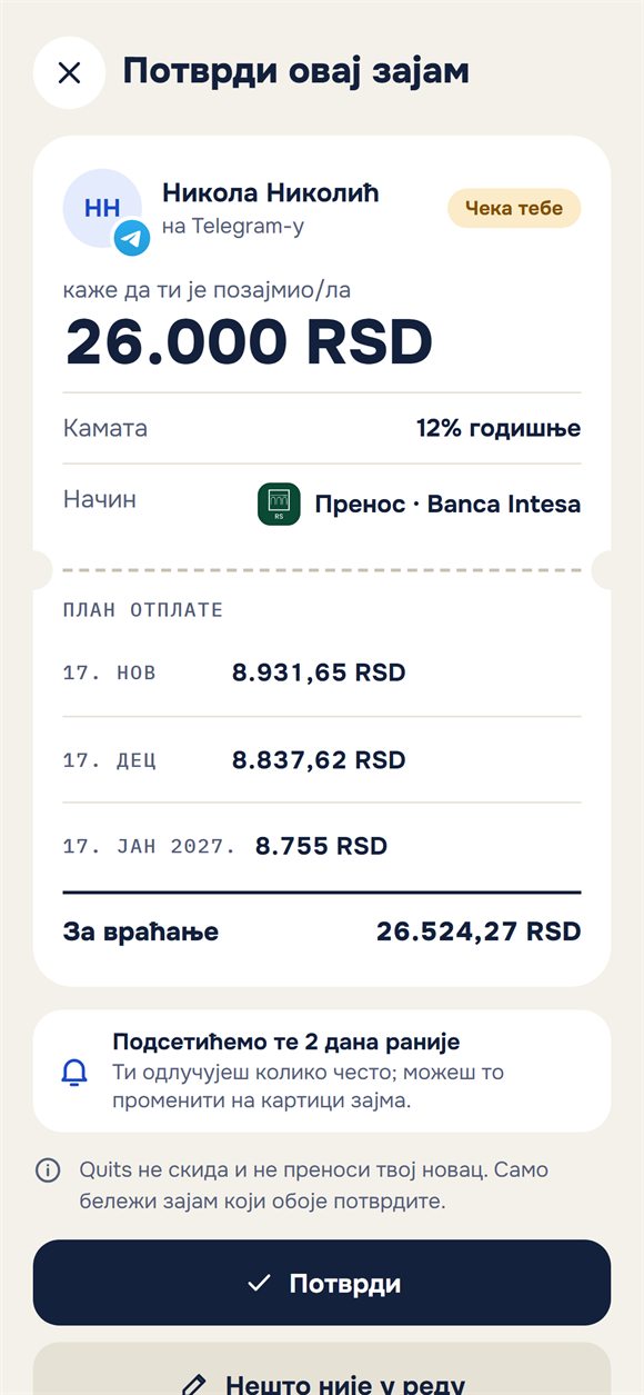Захтев за потврду зајма са планом отплате