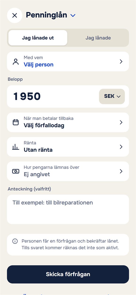 Nytt lån: belopp, förfallodag, ränta och anteckning