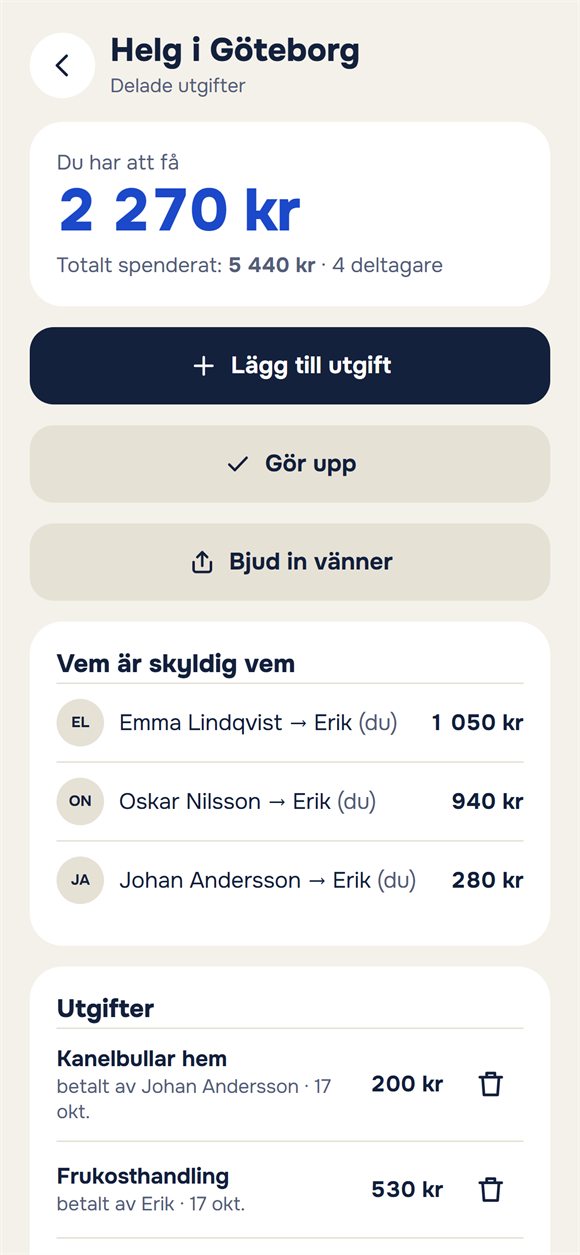 Utgifter för en resa: vem som spenderat vad och vem som är skyldig vem