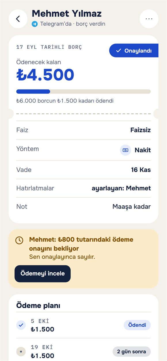 Bir borç: kalan tutar ve onay bekleyen ödeme