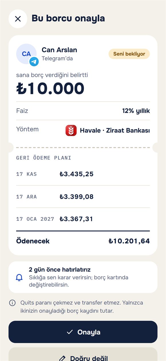 Ödeme planıyla borç onay isteği