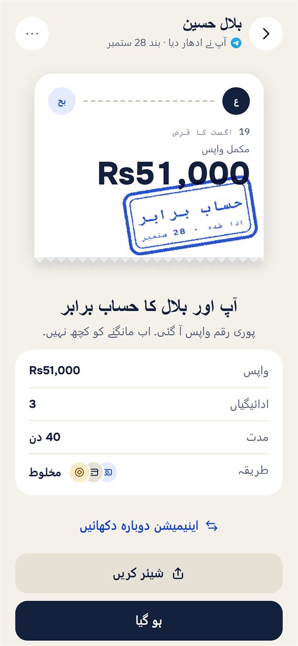 بند قرض: «حساب برابر» کی مہر والا ٹکٹ